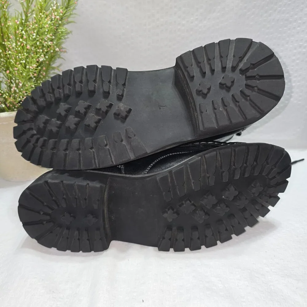 BRUNO MARC MENS BLACK MOTORCYCLE MILITARY COMBAT OXFORD BOOTS SIZE 7
